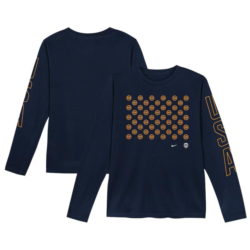 Nike Navy USA Basketball Legend Performance Long Sleeve Tee NWOT Youth XL